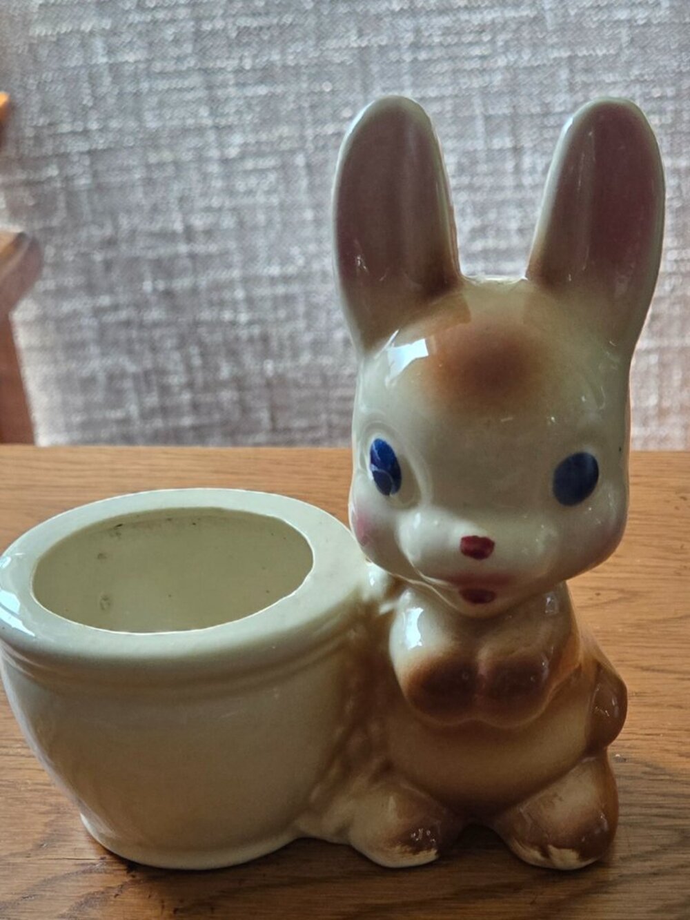 Vintage 1950's Rempel Diamond Pottery Ceramic Planter ~ Rabbit Bunny w/basket
